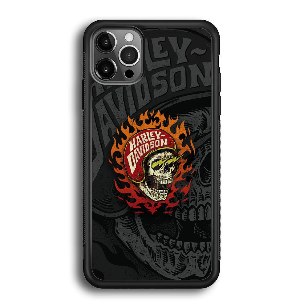 Harley Davidson Flaming Rider iPhone 12 Pro Case-Rubber Black (2D Case)-Oxvistore