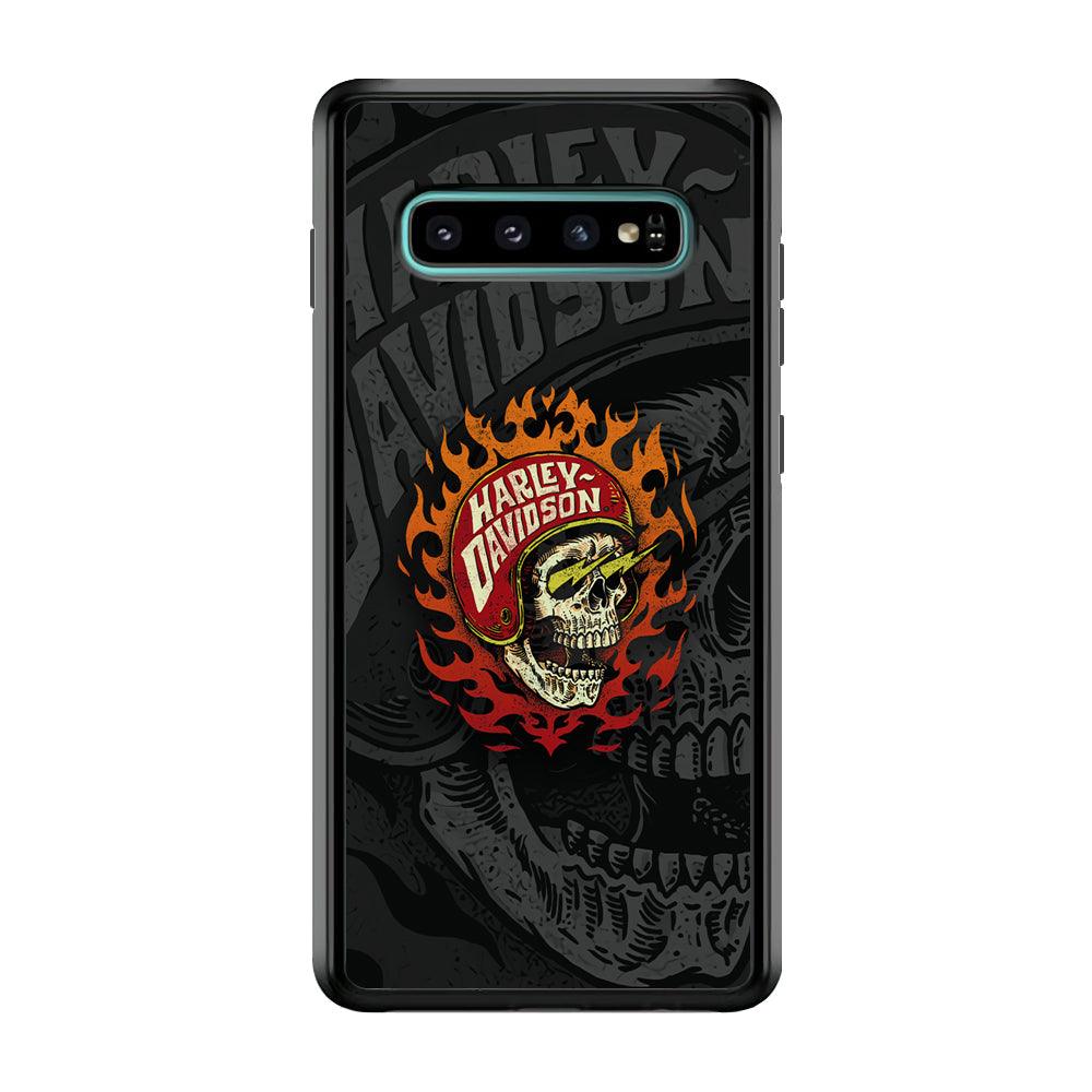 Harley Davidson Flaming Rider Samsung Galaxy S10 Case-Rubber Black (2D Case)-Oxvistore
