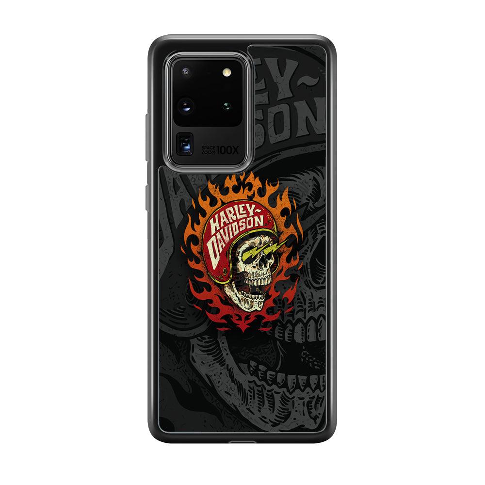 Harley Davidson Flaming Rider Samsung Galaxy S20 Ultra Case-Rubber Black (2D Case)-Oxvistore