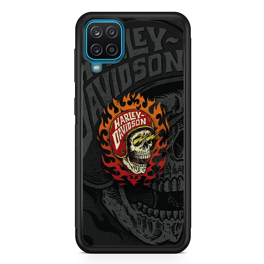 Harley Davidson Flaming Rider Samsung Galaxy A12 Case-Rubber Black (2D Case)-Oxvistore