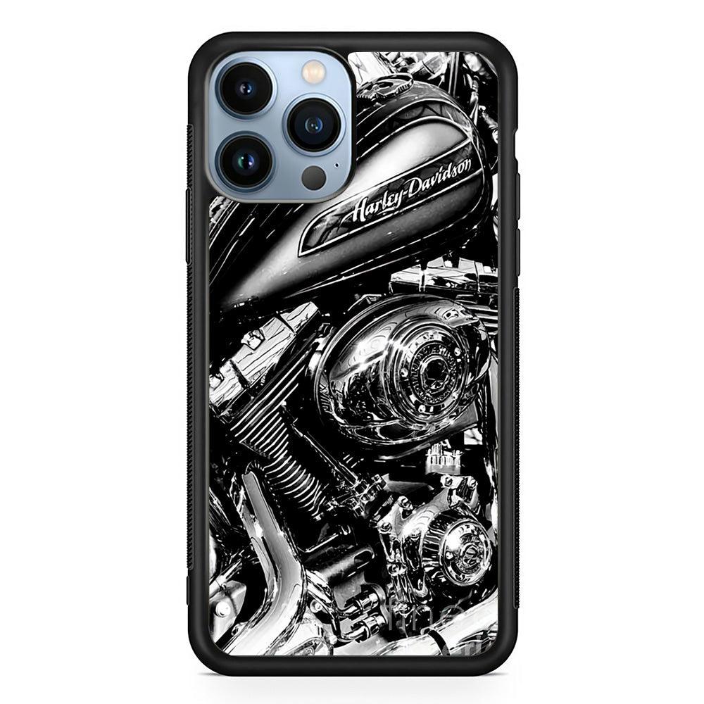 Harley Davidson Platinum Art iPhone 14 Pro Max Case-Rubber Black (2D Case)-Oxvistore