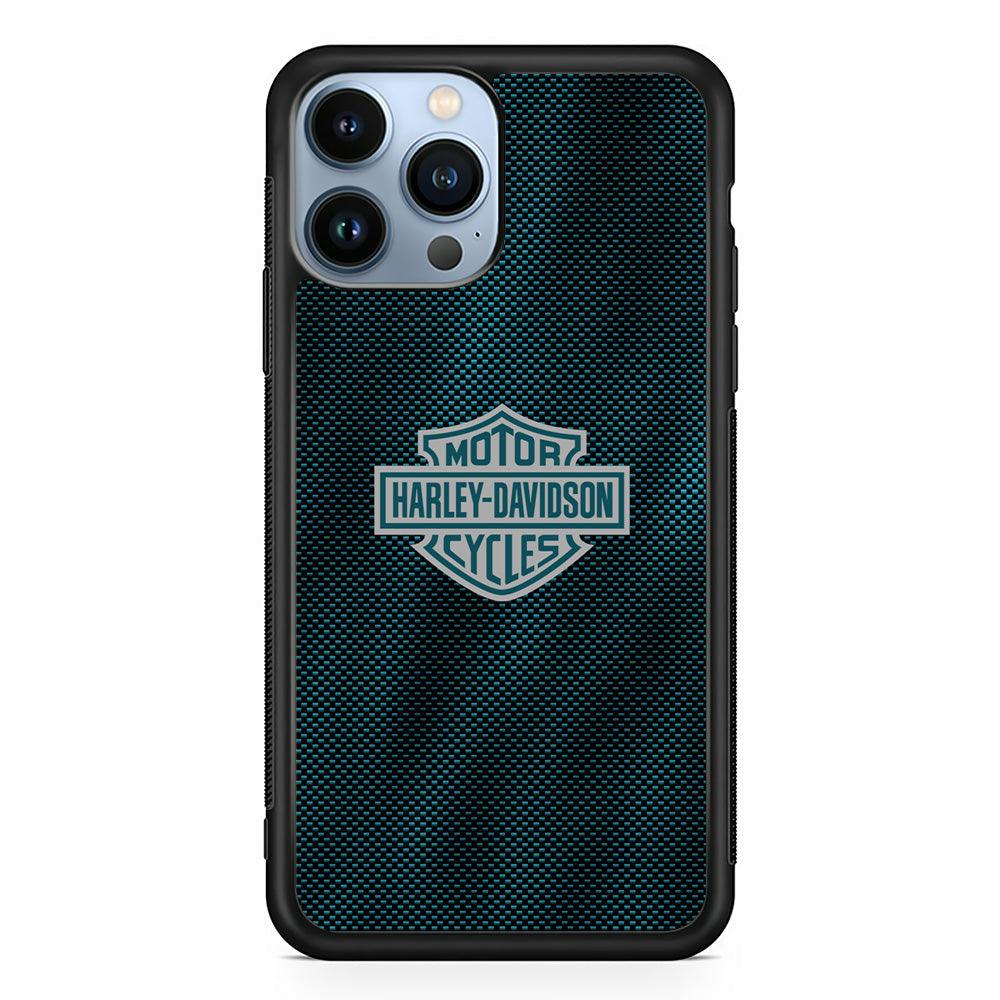 Harley Davidson Shiny Blue Steel iPhone 14 Pro Max Case-Rubber Black (2D Case)-Oxvistore