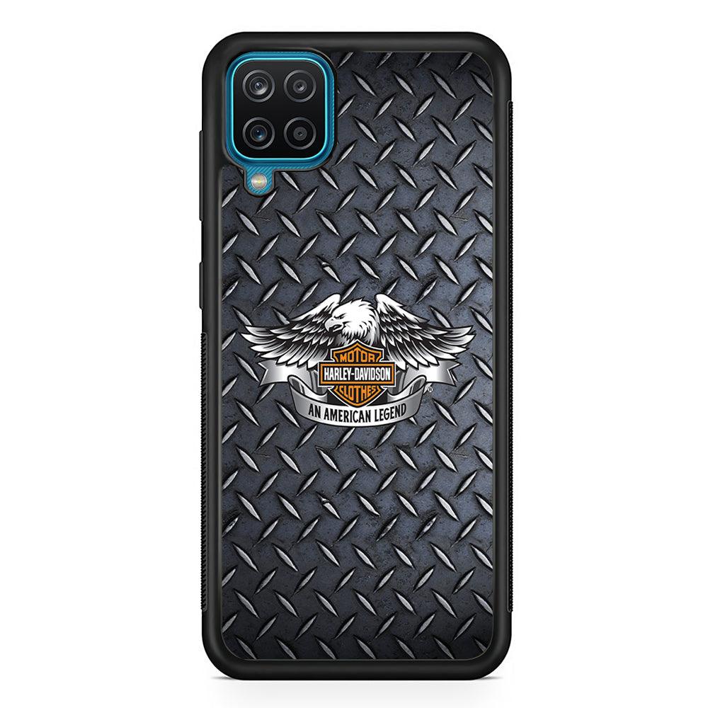 Harley Davidson Steel Texture Samsung Galaxy A12 Case-Rubber Black (2D Case)-Oxvistore