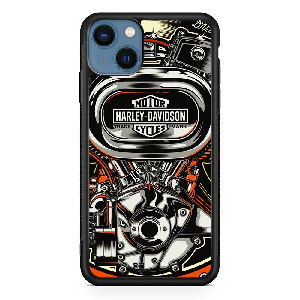 Harley Davidson Top Engine iPhone 13 Case-Rubber Black (2D Case)-Oxvistore