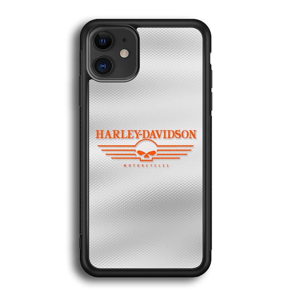 Harley Davidson White Metal iPhone 12 Case-Rubber Black (2D Case)-Oxvistore