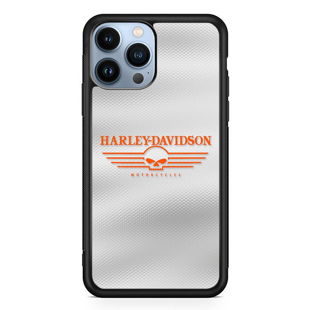 Harley Davidson White Metal iPhone 14 Pro Max Case-Rubber Black (2D Case)-Oxvistore