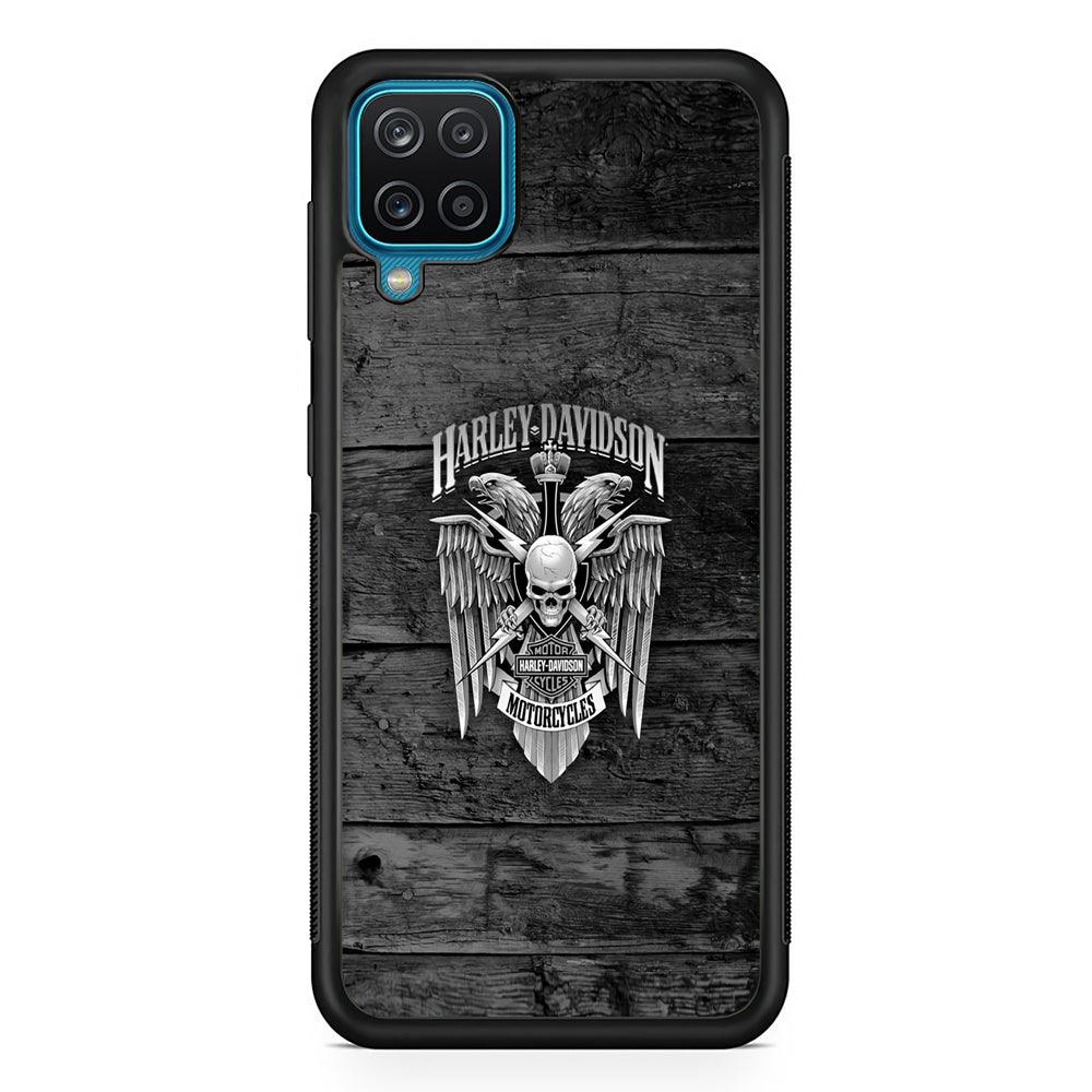 Harley Davidson Wooden B&W Samsung Galaxy A12 Case-Rubber Black (2D Case)-Oxvistore