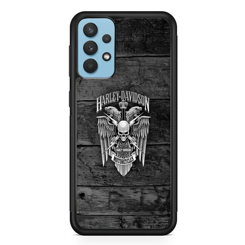 Harley Davidson Wooden B&W Samsung Galaxy A32 Case-Rubber Black (2D Case)-Oxvistore