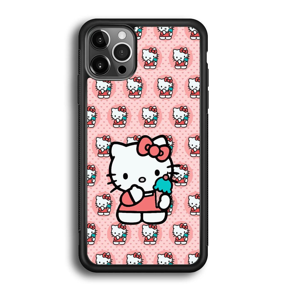 Hello Kitty with Blue Ice Cream iPhone 12 Pro Case-Rubber Black (2D Case)-Oxvistore