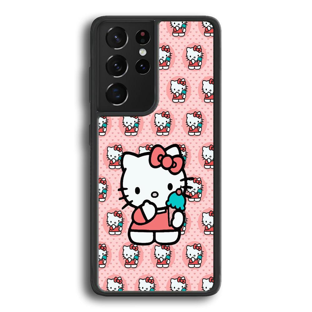 Hello Kitty with Blue Ice Cream Samsung Galaxy S24 Ultra Case-Rubber Black (2D Case)-Oxvistore