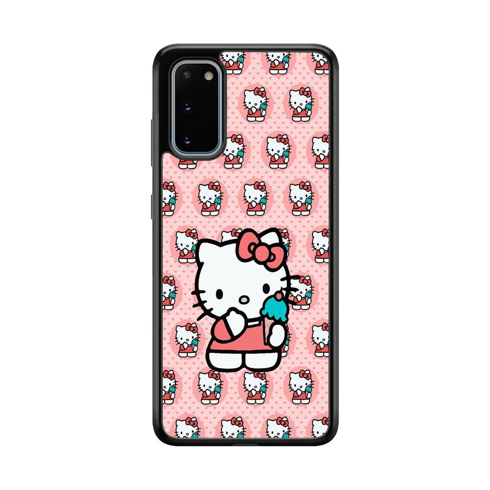 Hello Kitty with Blue Ice Cream Samsung Galaxy S20 Case-Rubber Black (2D Case)-Oxvistore