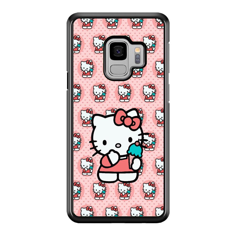 Hello Kitty with Blue Ice Cream Samsung Galaxy S9 Case-Rubber Black (2D Case)-Oxvistore