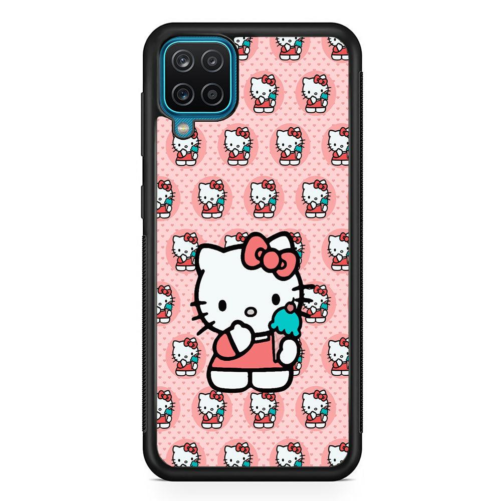 Hello Kitty with Blue Ice Cream Samsung Galaxy A12 Case-Rubber Black (2D Case)-Oxvistore