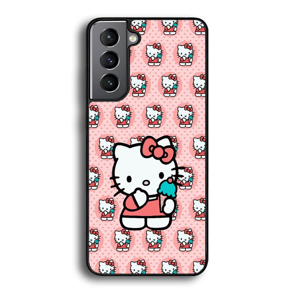 Hello Kitty with Blue Ice Cream Samsung Galaxy S21 Case-Rubber Black (2D Case)-Oxvistore