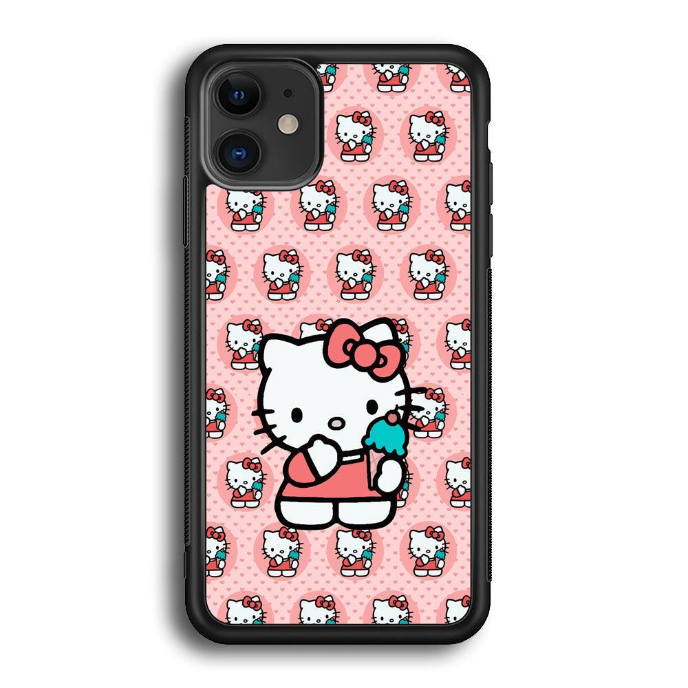 Hello Kitty with Blue Ice Cream iPhone 12 Case-Rubber Black (2D Case)-Oxvistore