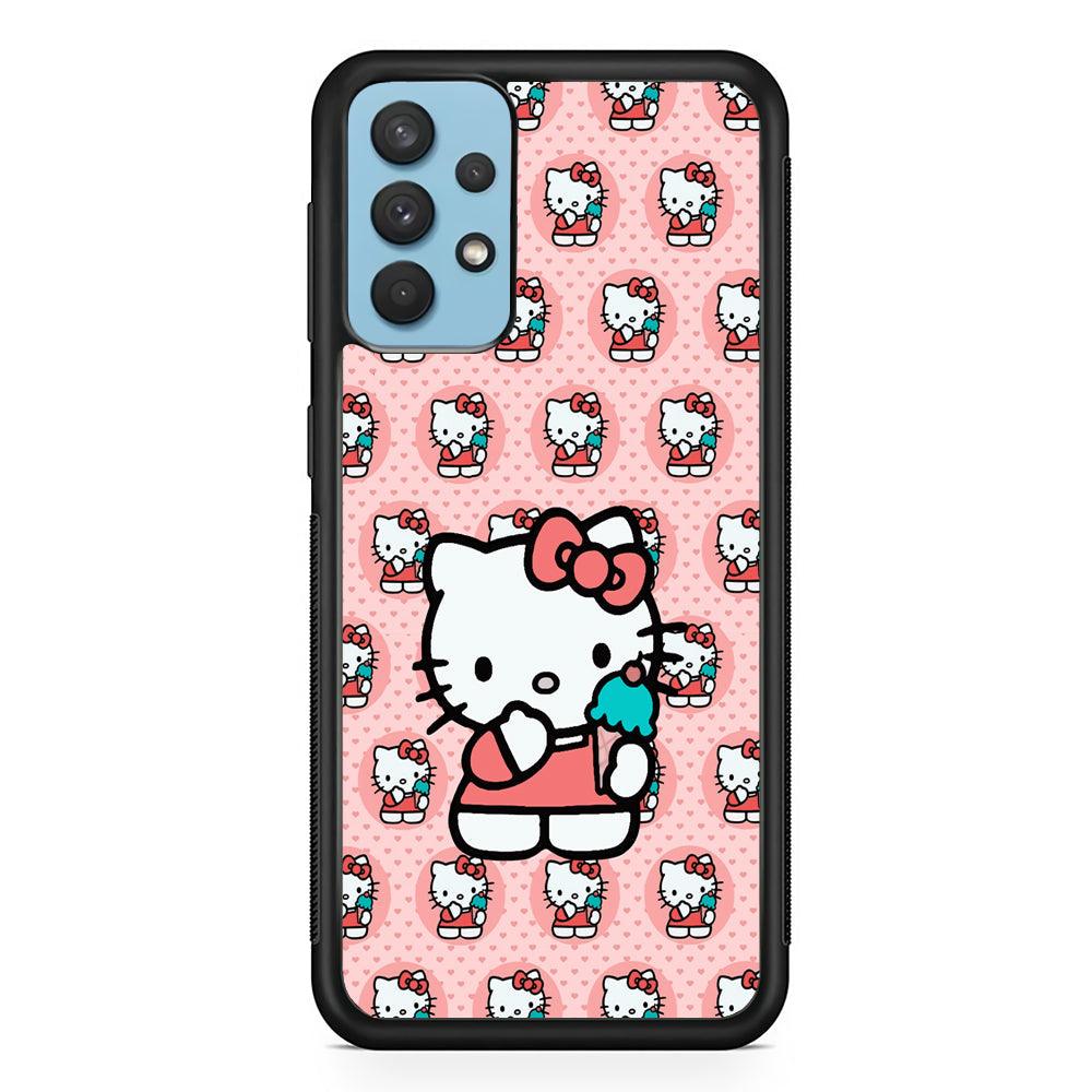 Hello Kitty with Blue Ice Cream Samsung Galaxy A32 Case-Rubber Black (2D Case)-Oxvistore