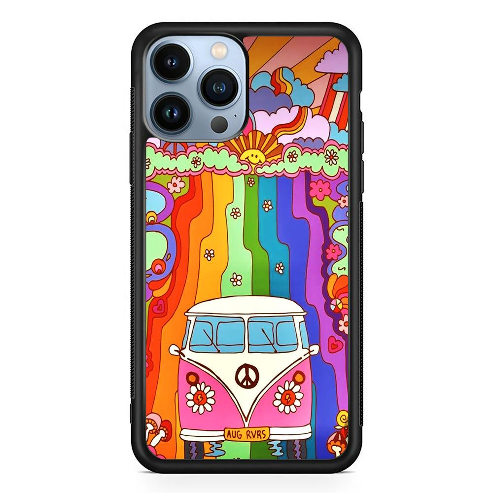 Hippie Aesthetic Rainbow 2D Rubber Phone Case-Black-Oxvistore