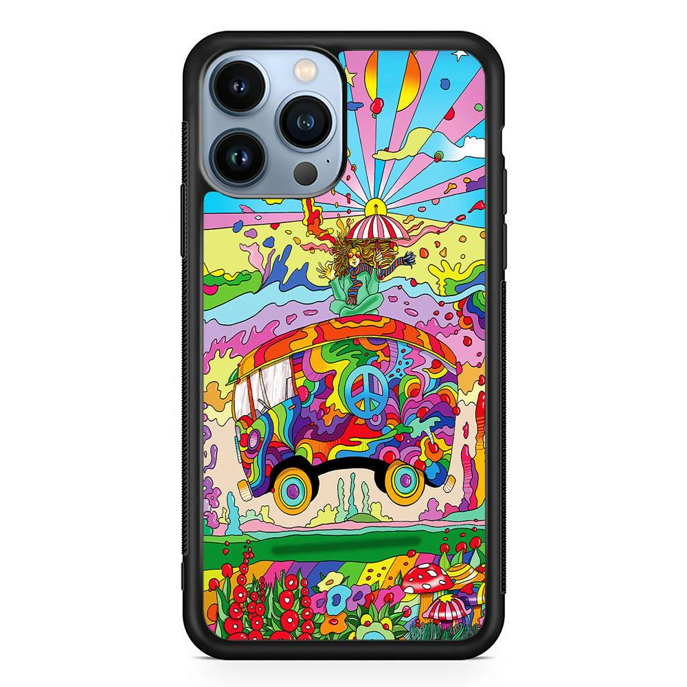 Hippie Trippy Van Rainbow 2D Rubber Phone Case-Black-Oxvistore