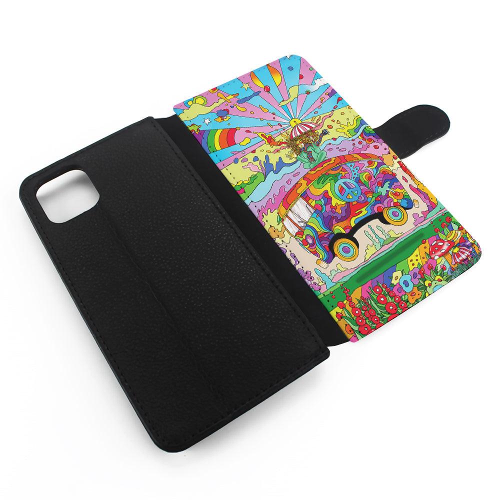 Hippie Trippy Van Rainbow Flip Wallet Phone Case-Oxvistore