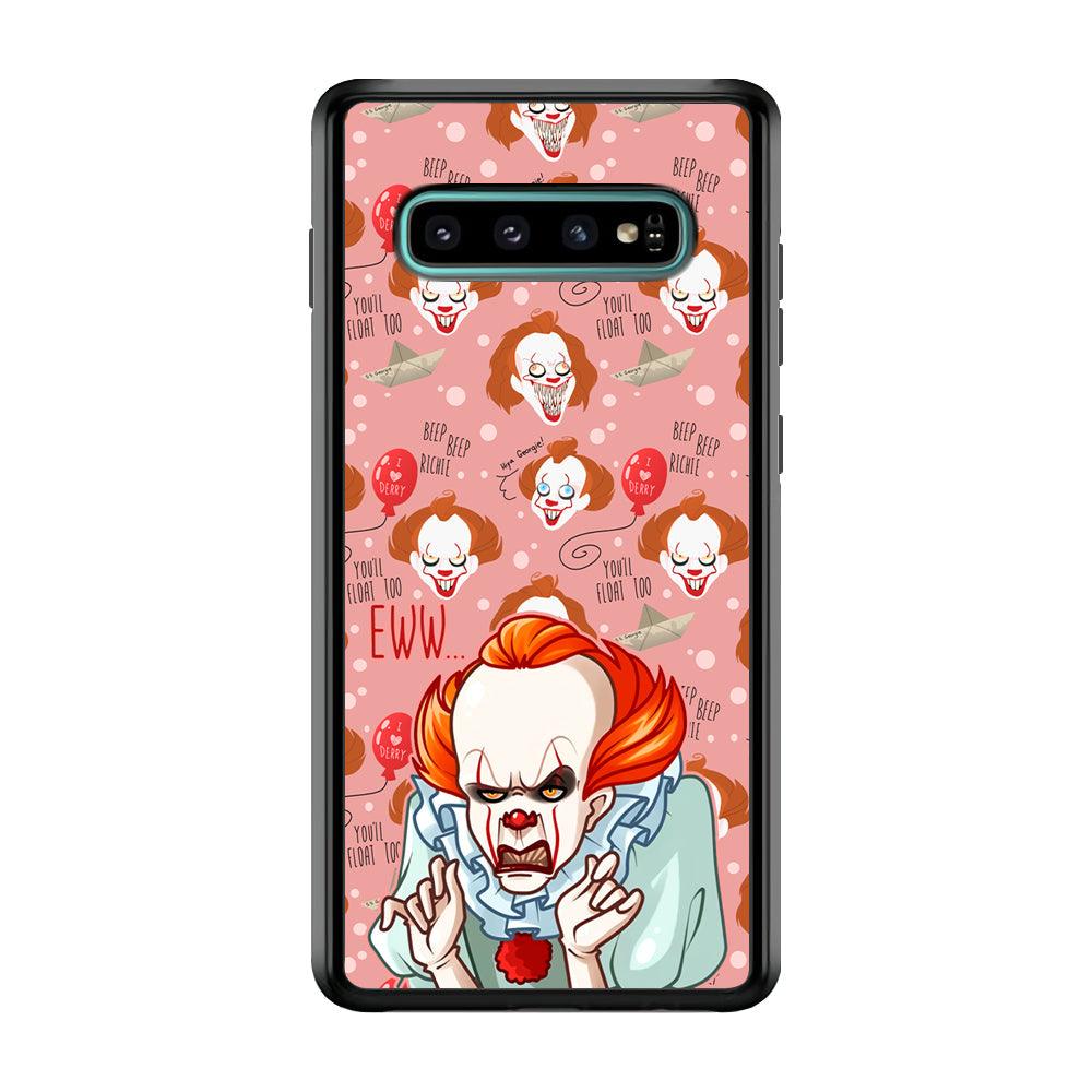 IT Pennywise Eww Pink Patern Samsung Galaxy S10 Plus Case-Rubber Black (2D Case)-Oxvistore