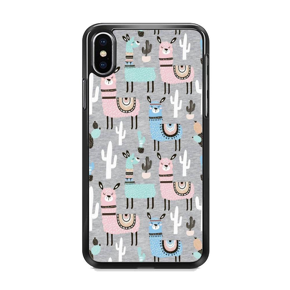 Ilama and Cactus Field iPhone XS Case-Rubber Black (2D Case)-Oxvistore