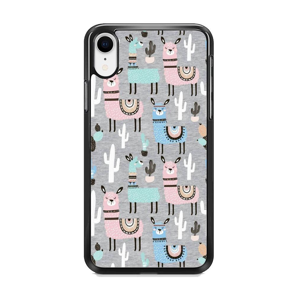 Ilama and Cactus Field iPhone XR Case-Rubber Black (2D Case)-Oxvistore