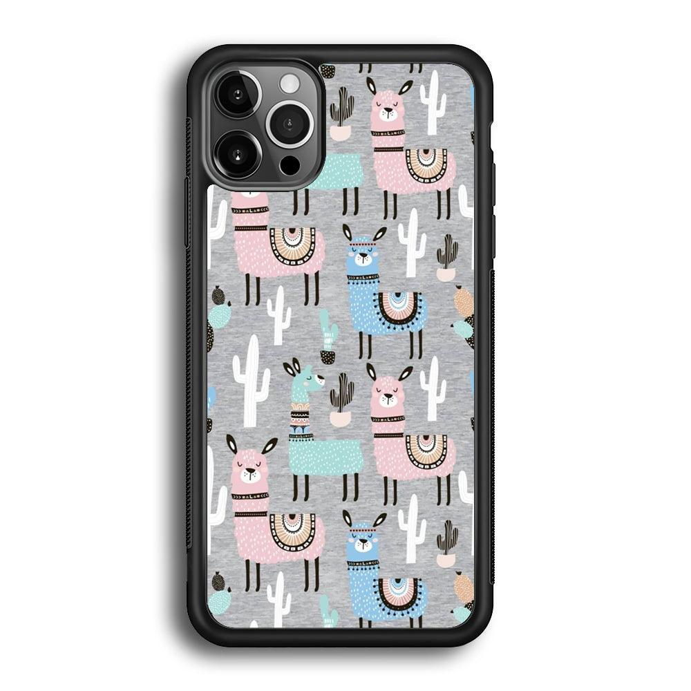 Ilama and Cactus Field iPhone 12 Pro Case-Rubber Black (2D Case)-Oxvistore