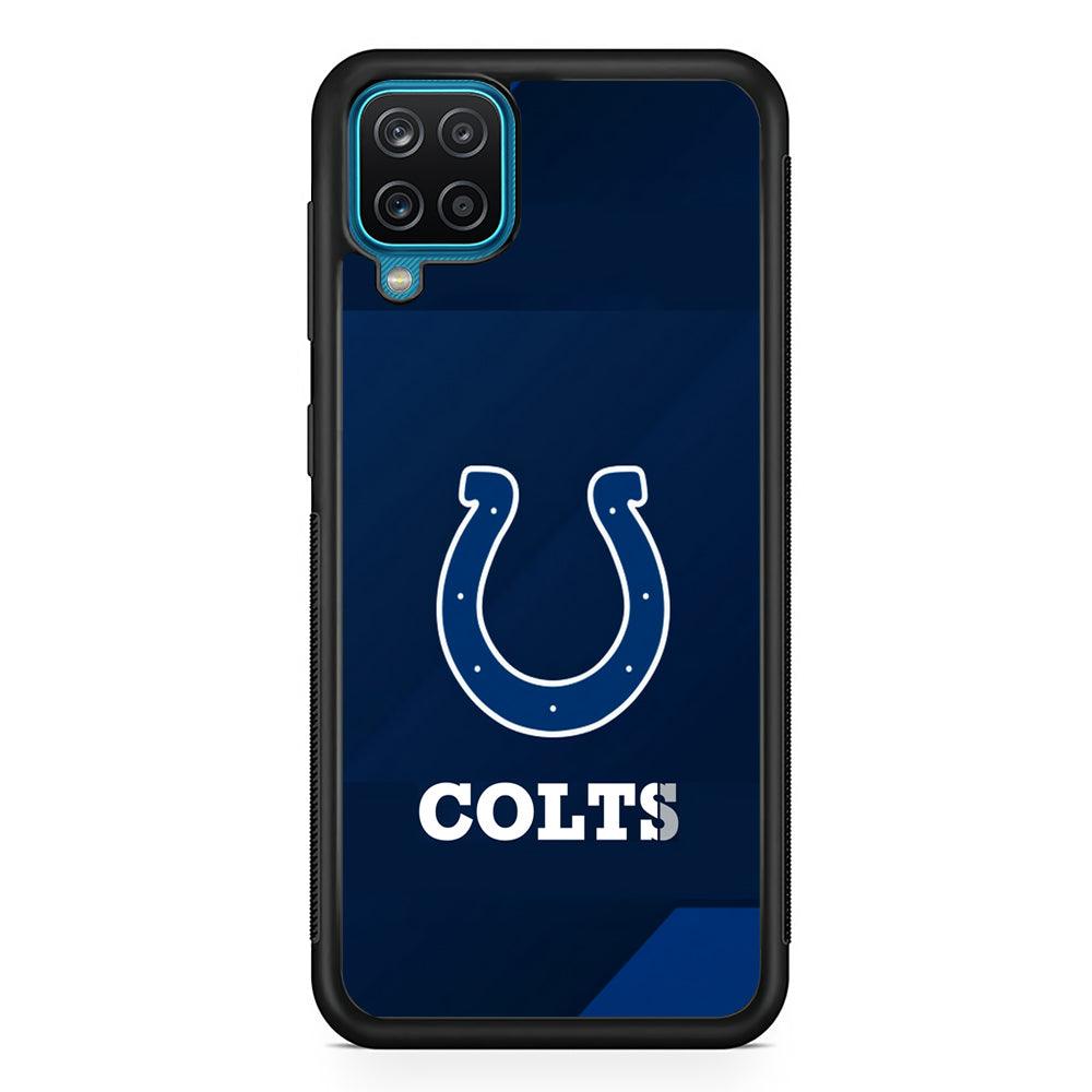 Indianapolis Colts Layer of Shapes Samsung Galaxy A12 Case-Rubber Black (2D Case)-Oxvistore