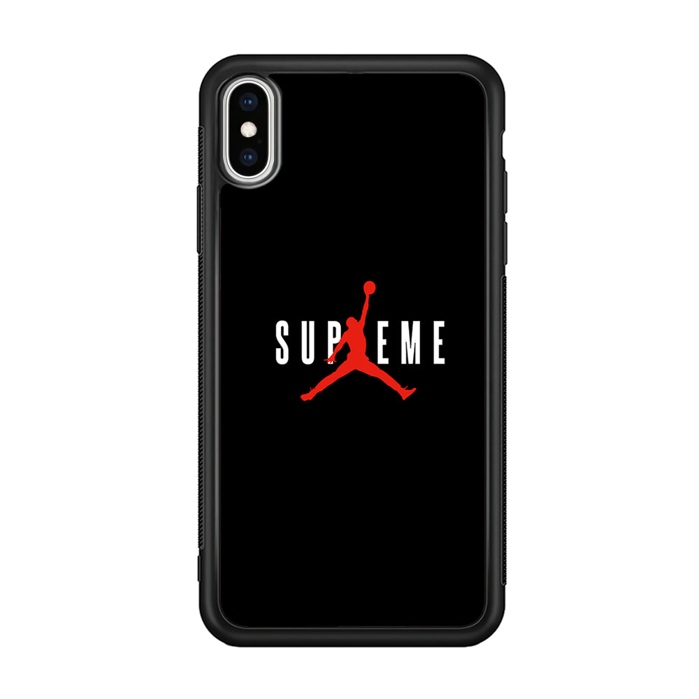 Jordan X Supreme Black Background iPhone Xs Case-Rubber White (2D Case)-Oxvistore