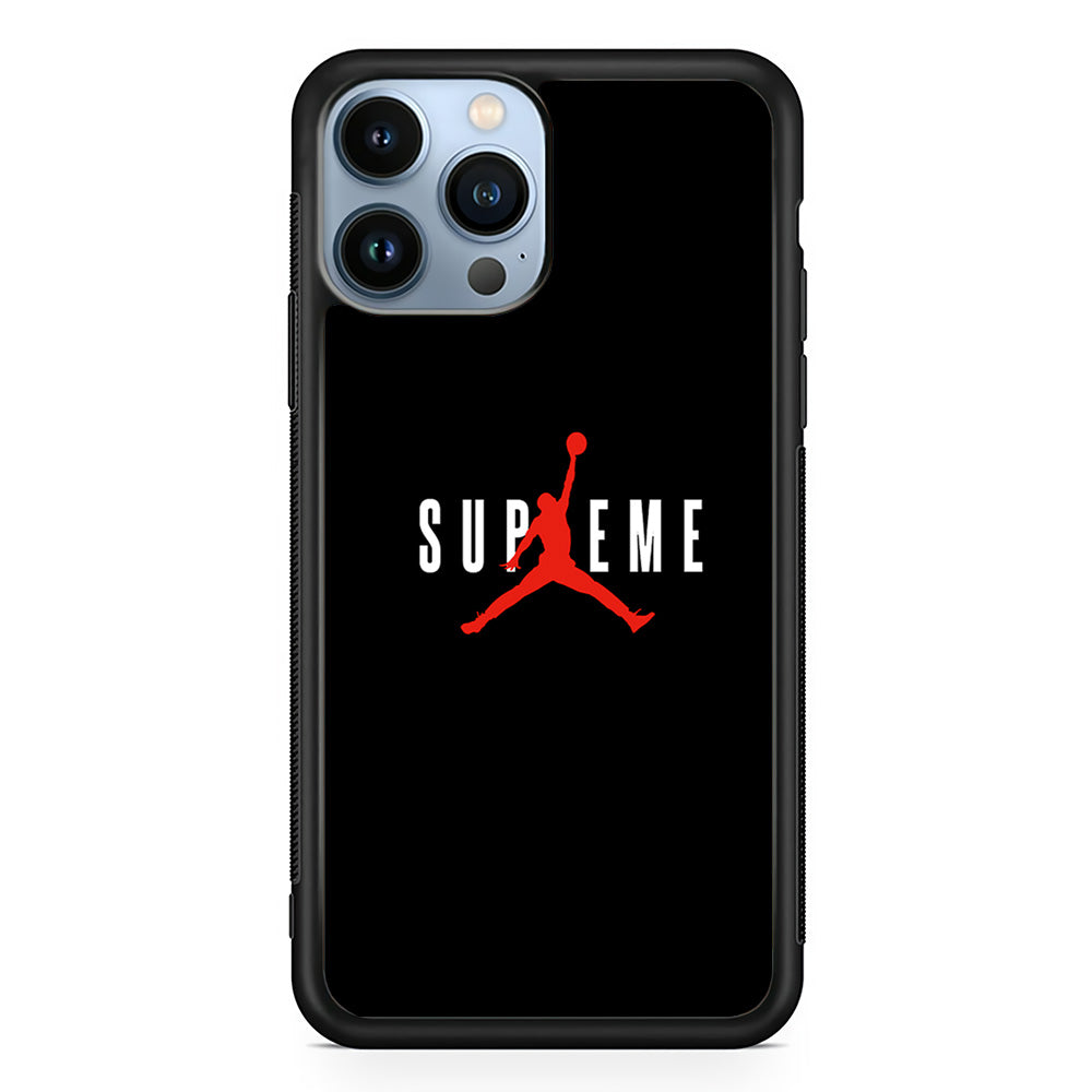 Jordan X Supreme Black Background iPhone 13 Pro Case-Rubber Black (2D Case)-Oxvistore