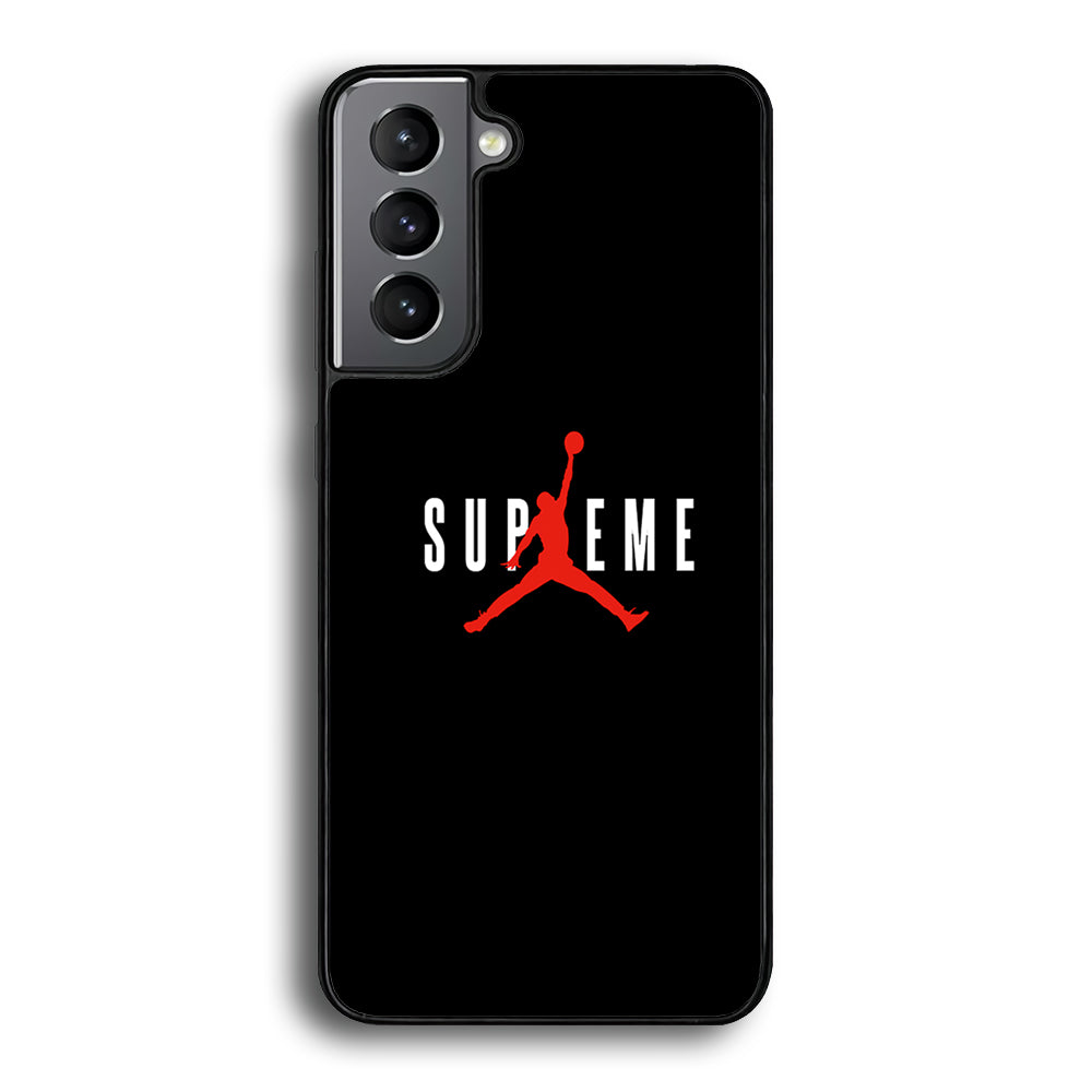 Jordan X Supreme Black Background Samsung Galaxy S21 Case-Rubber Black (2D Case)-Oxvistore