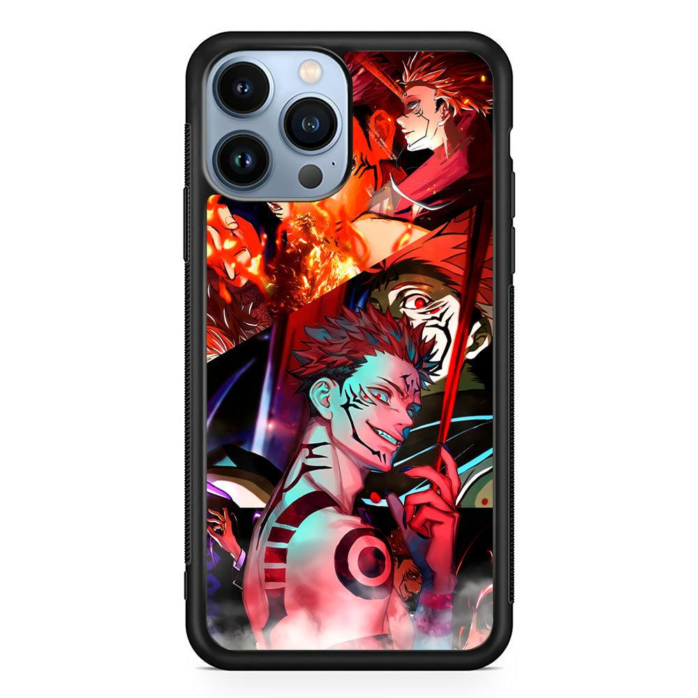 Jujutsu Kaisen Sukuna Pics Collage iPhone 14 Pro Max Case-Rubber Black (2D Case)-Oxvistore