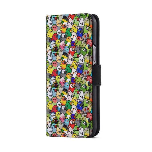 Kawaii Birds Pattern Flip Wallet Phone Case-Oxvistore