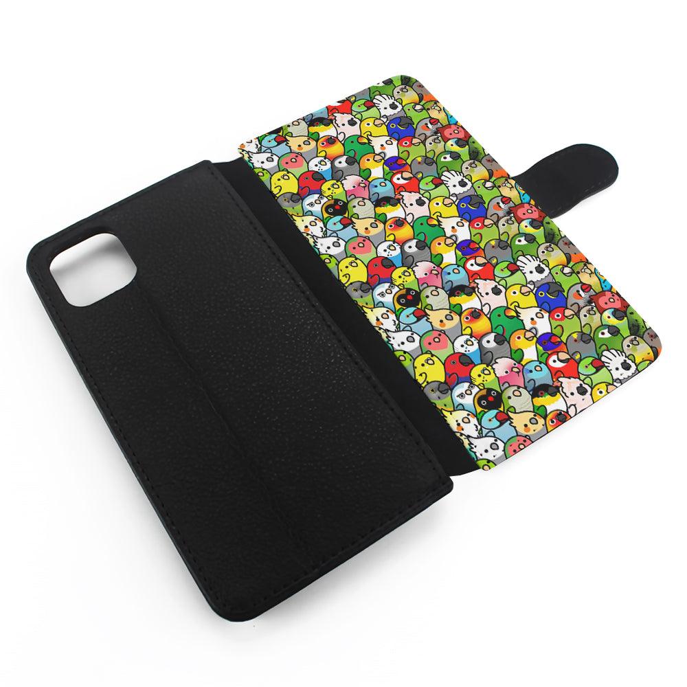 Kawaii Birds Pattern Flip Wallet Phone Case-Oxvistore
