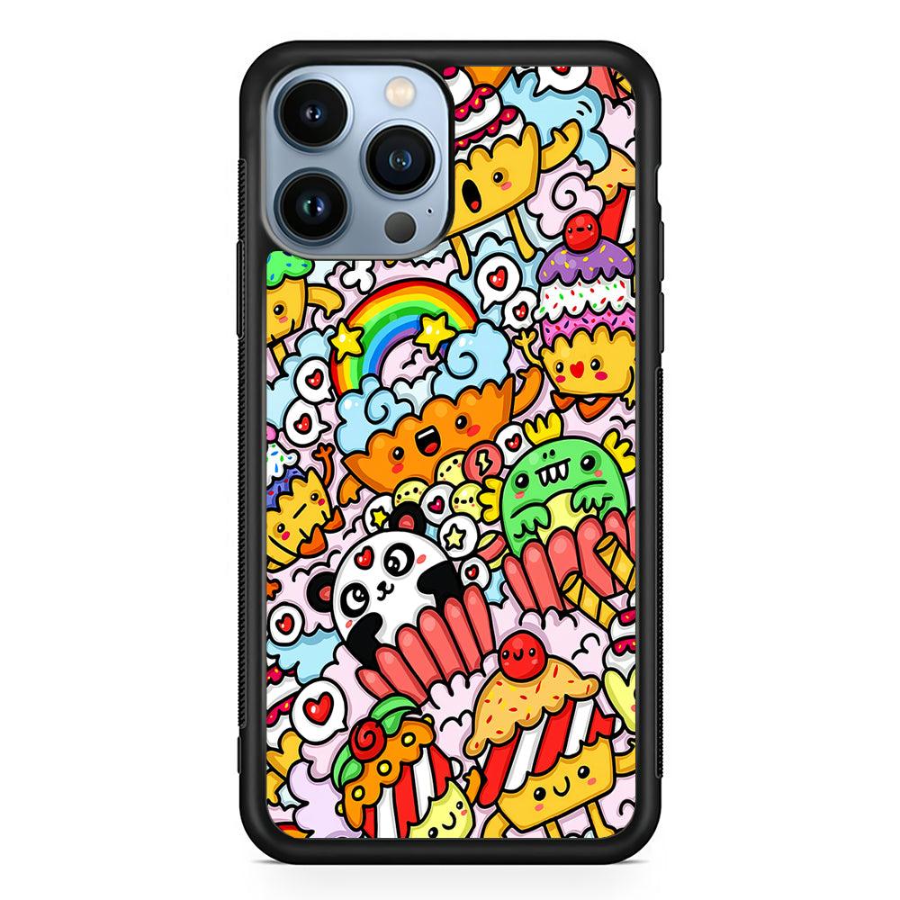 Kawaii Cupcake Graffiti Doodles 2D Rubber Phone Case-Black-Oxvistore