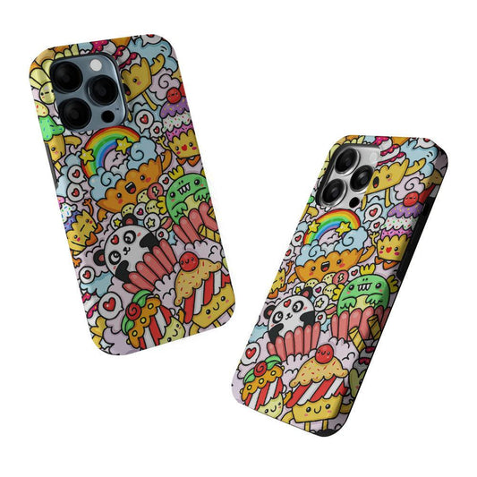 Kawaii Cupcake Graffiti Doodles 2 in 1 Tough Phone Case-Oxvistore