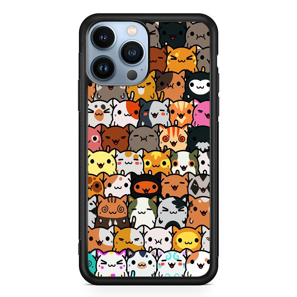 Kawaii Cute Cats Lovers Pattern 2D Rubber Phone Case-Black-Oxvistore