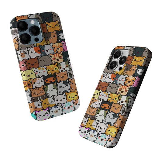 Kawaii Cute Cats Lovers Pattern 2 in 1 Tough Phone Case-Oxvistore