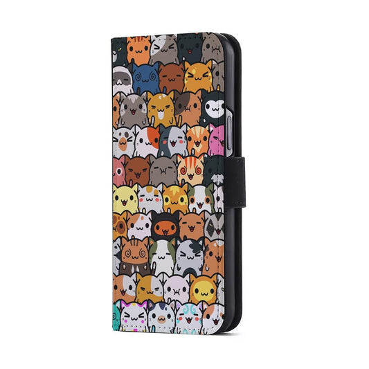Kawaii Cute Cats Lovers Pattern Flip Wallet Phone Case-Oxvistore