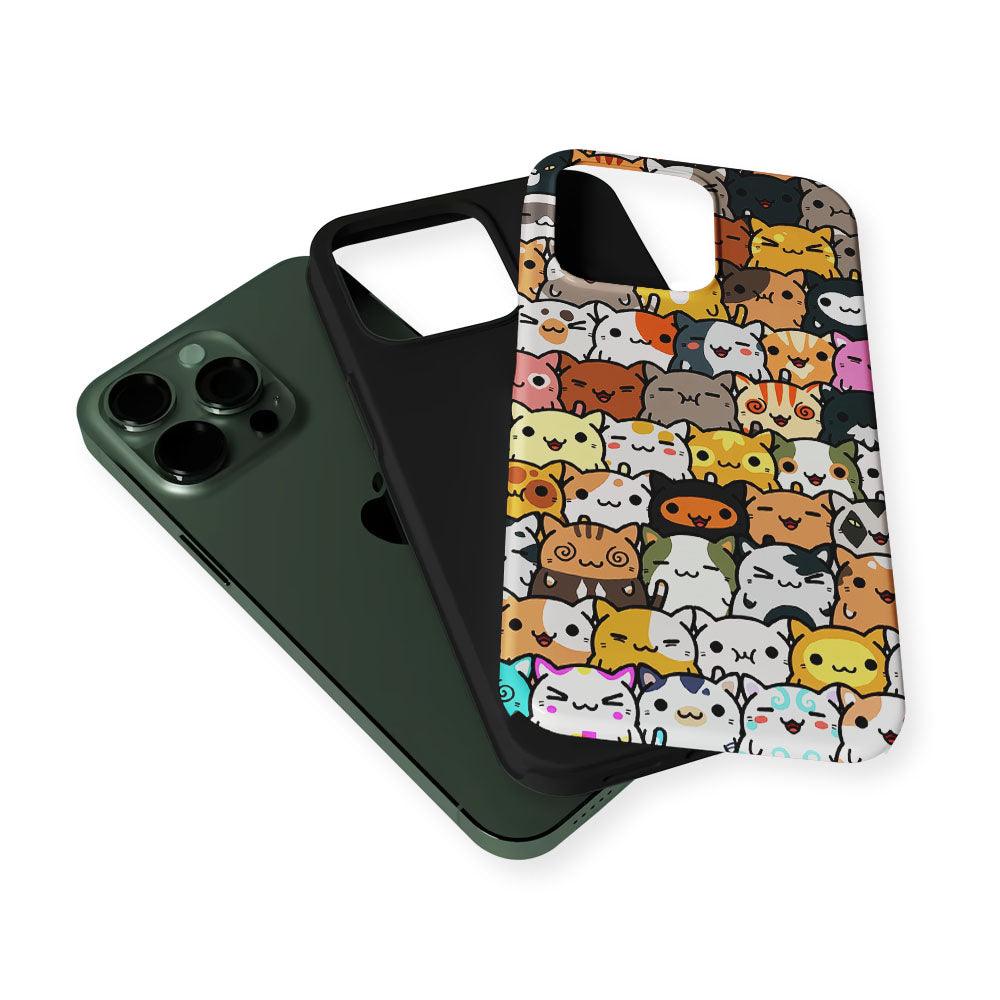 Kawaii Cute Cats Lovers Pattern 2 in 1 Tough Phone Case-Oxvistore