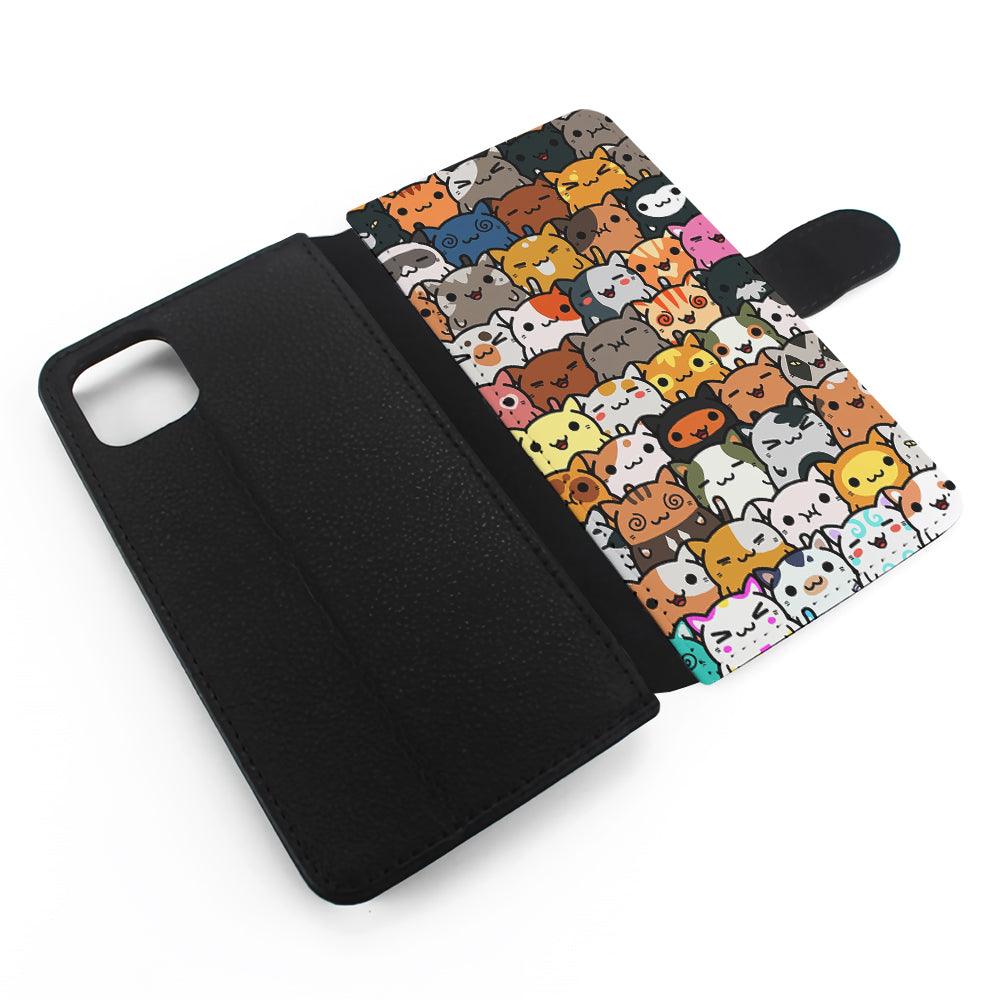 Kawaii Cute Cats Lovers Pattern Flip Wallet Phone Case-Oxvistore