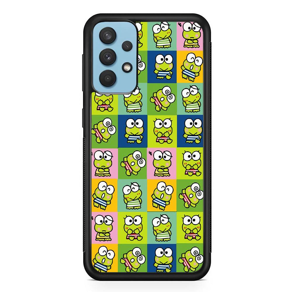Keroppi Expression on Square Frame Samsung Galaxy A32 Case-Rubber Black (2D Case)-Oxvistore