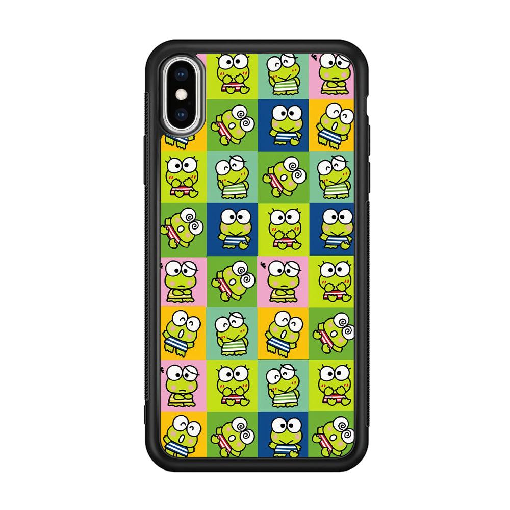 Keroppi Expression on Square Frame iPhone X Case-Rubber Black (2D Case)-Oxvistore