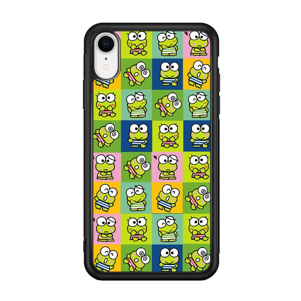 Keroppi Expression on Square Frame iPhone XR Case-Rubber Black (2D Case)-Oxvistore