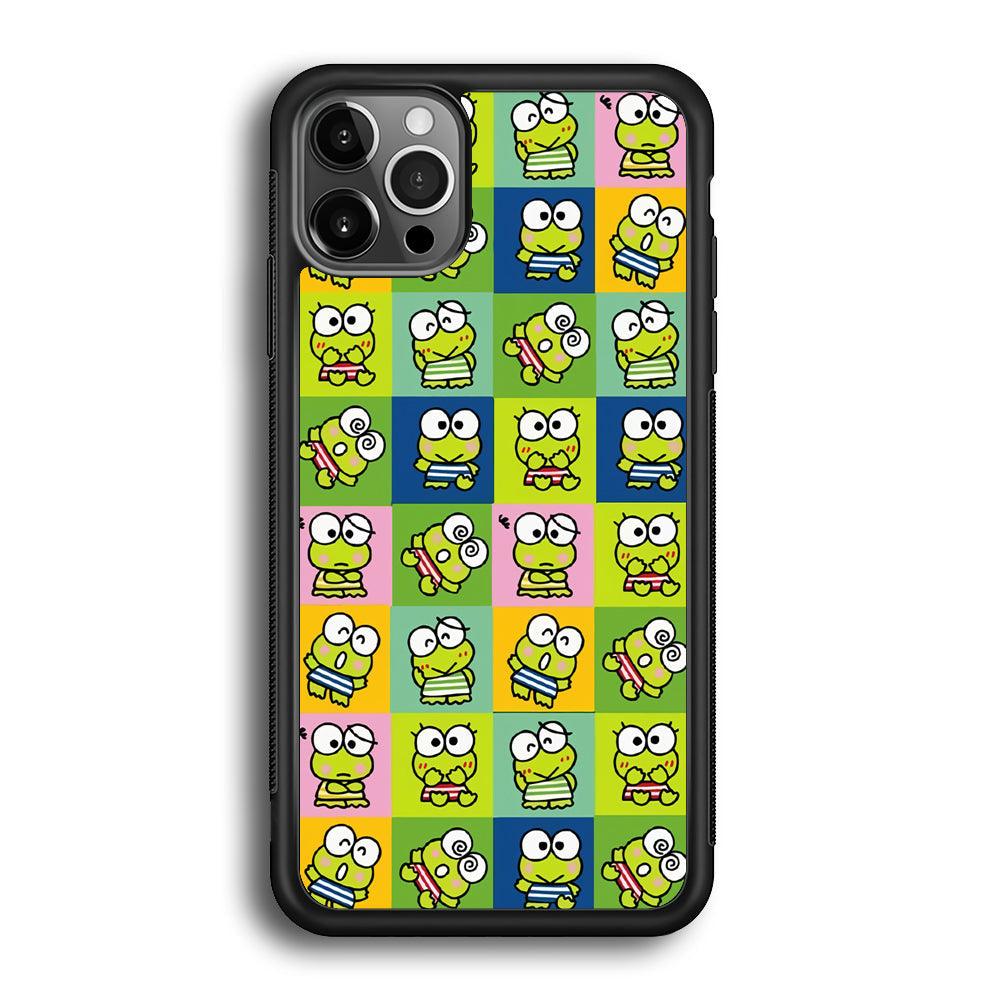 Keroppi Expression on Square Frame iPhone 12 Pro Max Case-Rubber Black (2D Case)-Oxvistore