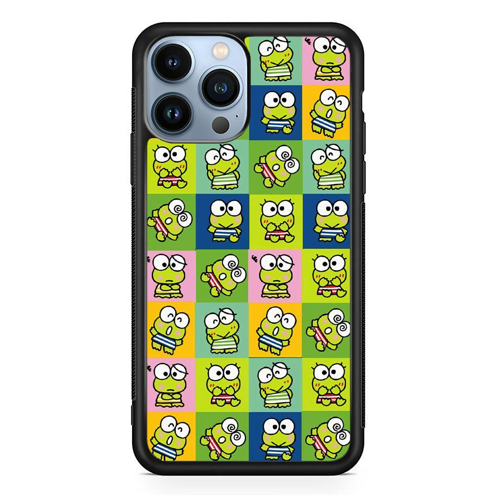 Keroppi Expression on Square Frame iPhone 14 Pro Max Case-Rubber Black (2D Case)-Oxvistore