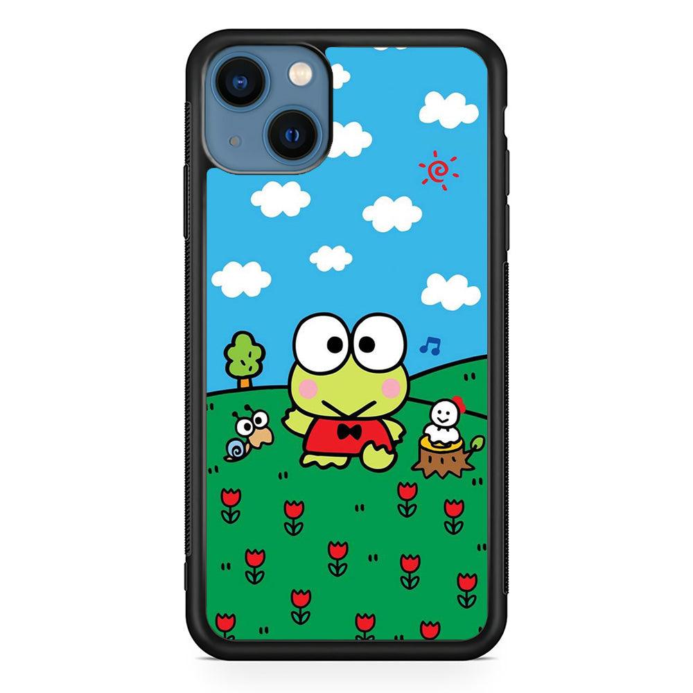 Keroppi Farmer Flower iPhone 15 Plus Case-Rubber Black (2D Case)-Oxvistore