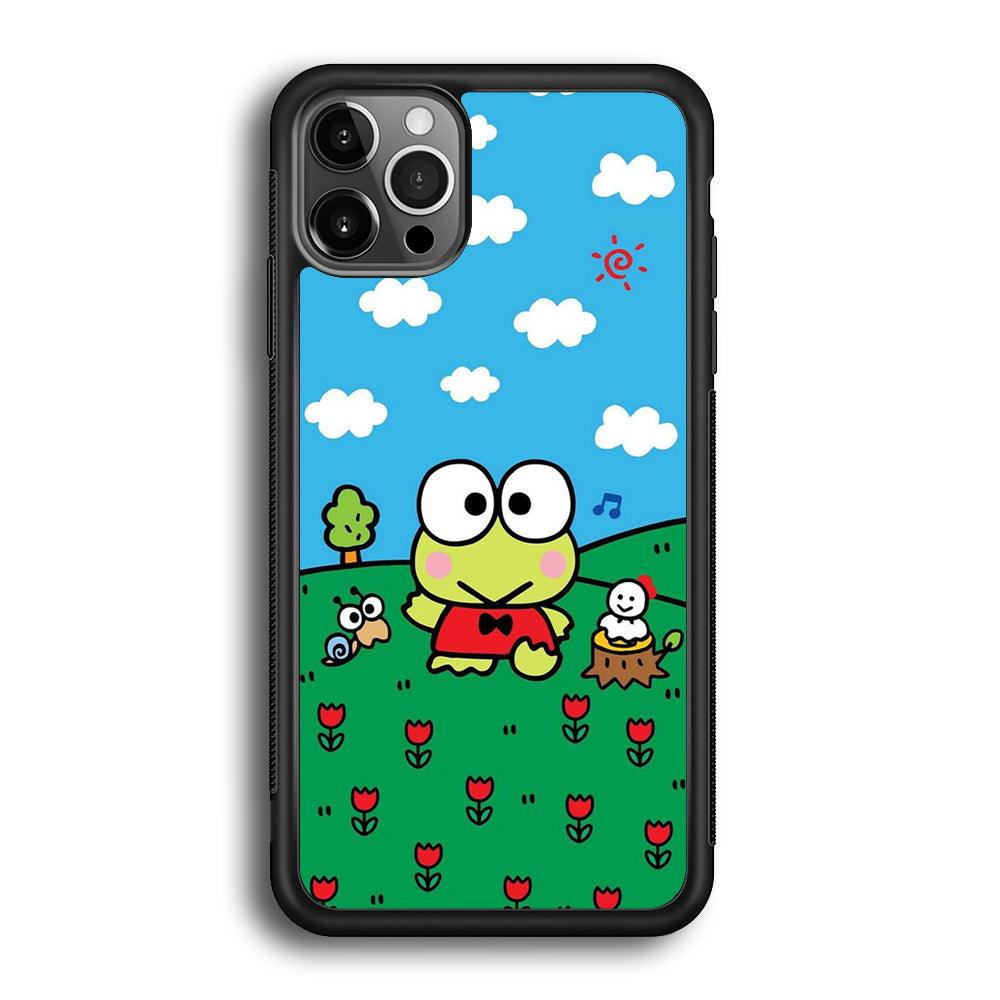 Keroppi Farmer Flower iPhone 12 Pro Max Case-Rubber Black (2D Case)-Oxvistore