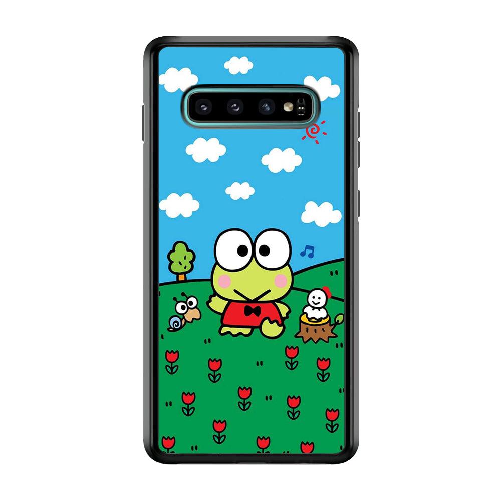 Keroppi Farmer Flower Samsung Galaxy S10 Case-Rubber Black (2D Case)-Oxvistore
