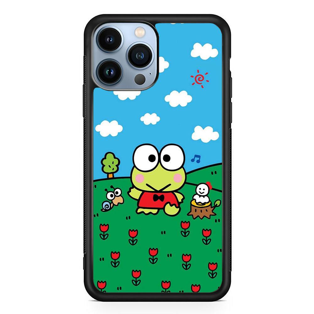 Keroppi Farmer Flower iPhone 14 Pro Max Case-Rubber Black (2D Case)-Oxvistore